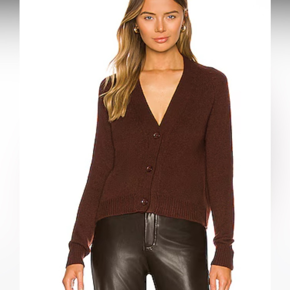 One Grey Day Curtis Cashmere Cardigan Cinnabar Brown X-Small NWT Minimalist Cozy - Picture 6 of 6